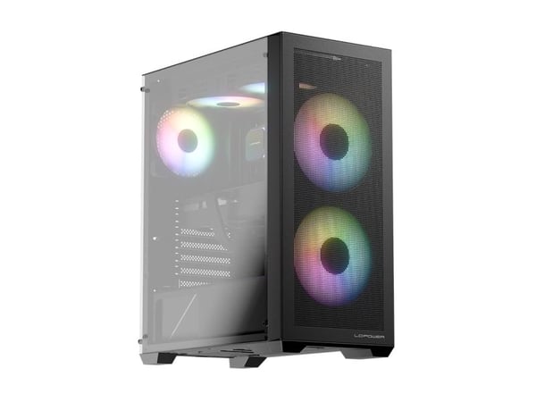 LC Power Gaming 717W Meshwork_L Dark - Tower spel - ATX - genomskinlig sidopanel (härdat glas) - ingen strömförsörjning (ATX) - svart - USB/ljud