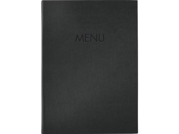 sigel matseddelmappe MENU - A4 - svart - plastomslag med elegant lin-tekstur (SM202)
