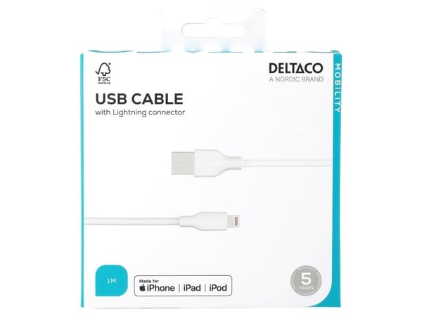 DELTACO - Lightning-kabel - USB hane till Lightning hane - 1 m - vit