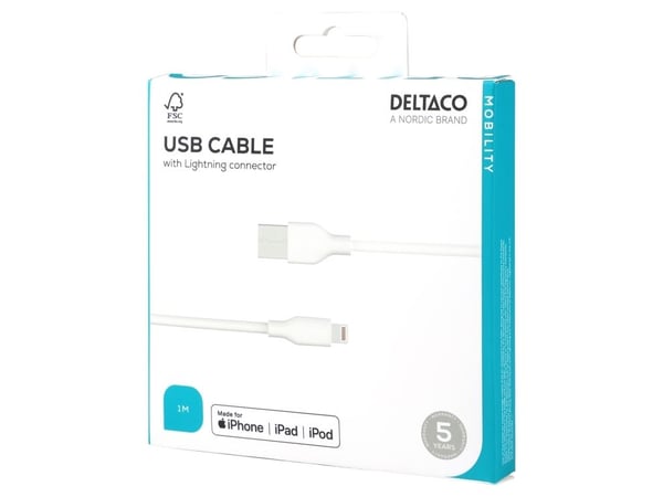 DELTACO - Lightning-kabel - USB hane till Lightning hane - 1 m - vit