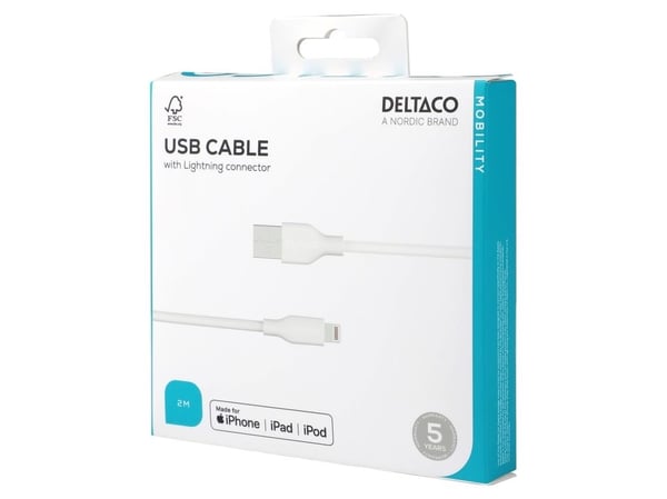 DELTACO - Lightning-kabel - USB hann til Lightning hann - 2 m - MFI-sertifisert - hvit