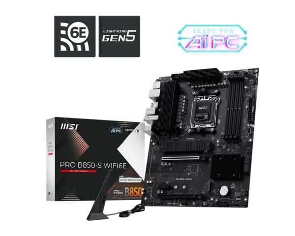 MSI PRO B850-S WIFI6E - Hovedkort - ATX - Socket AM5 - AMD B850 Chipset - USB 3.2 Gen 2, USB-C 3.2 Gen2, USB 3.2 Gen 1 - 2.5 Gigabit LAN, Wi-Fi 6E,...