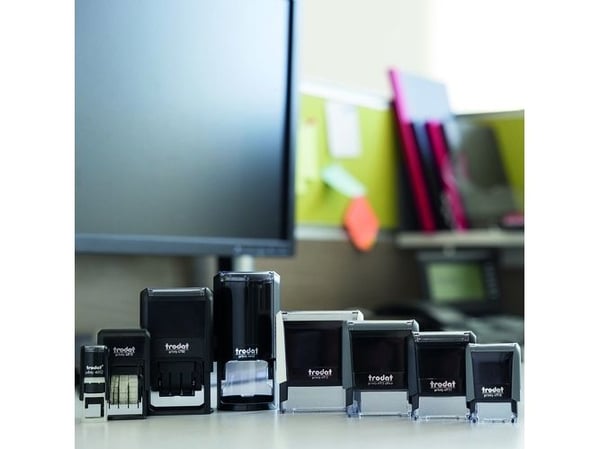 Trodat Printy 4850/L1 - Stämpel - självinfärgning - 2-färgers (blått, rött) - datum, lagertext - 3.8 mm - EINGEGANGEN - 25 x 14 mm - svart handtag