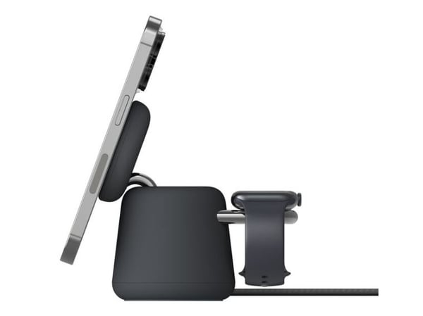 Belkin BoostCharge Pro 2-in-1 - Trådløst ladestativ - med Qi2 + AC-strømadapter - 15 watt - Fast Charge - koksgrå