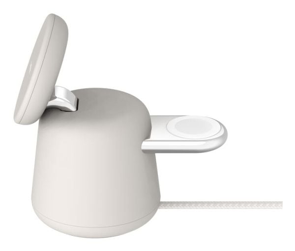 Belkin BoostCharge Pro 2-in-1 - Trådløst ladestativ - med Qi2 + AC-strømadapter - 15 watt - Fast Charge - sand