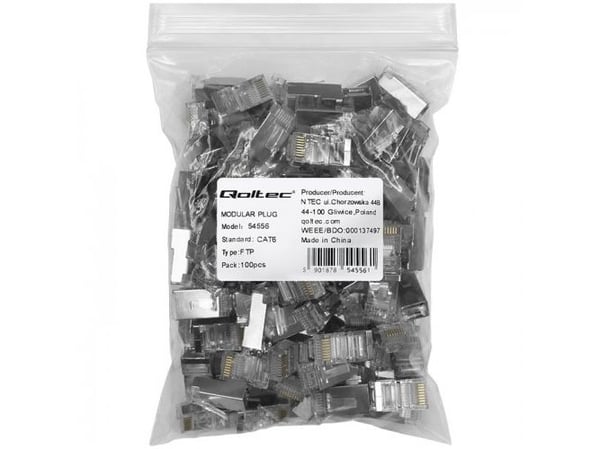 Qoltec RJ45 modulaarinen pistoke | CAT6 | FTP | kullatut koskettimet | 100 kpl