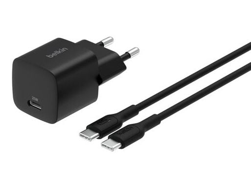 Belkin BoostCharge - Strømbank + AC-strømadapter - 10000 mAh - PD - 3 utgangskontakter (USB-C, 2 x USB) - på kabel: USB-C - Europa - med pose med g...