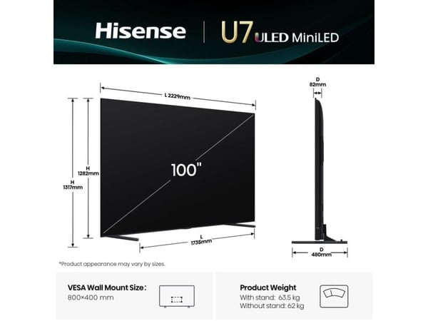 Hisense 100u7q - LED-bakgrunnsbelyst LCD TV - Smart TV - 4K UHD (2160p) 3840 x 2160 - HDR