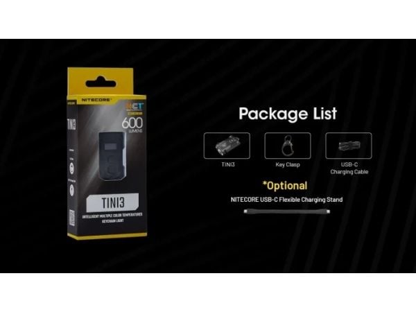 Nitecore TINI3, Nyckelringsficklampa, Svart, Gjuten aluminium, Knappar, IP54, LED