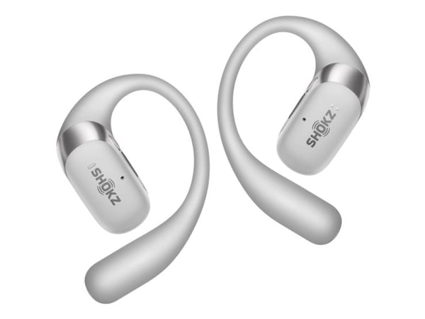 SHOKZ OpenFit 2+ - True wireless-hodetelefoner med mikrofon - åpent øre - over-øret-montering - Bluetooth - grå