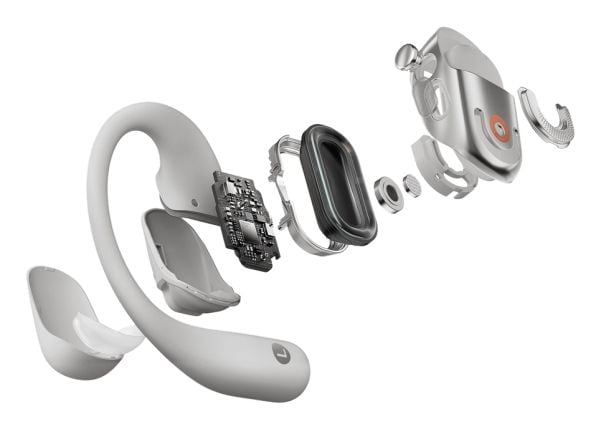 SHOKZ OpenFit 2+ - True wireless-hodetelefoner med mikrofon - åpent øre - over-øret-montering - Bluetooth - grå