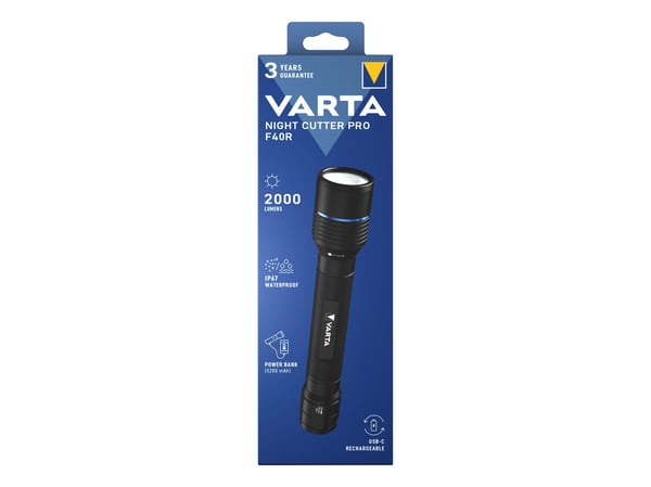 Varta Night Cutter Pro F40R, Hånd lommelygte, Sort, Syntetisk ABS, Aluminium, Polykarbonat (PC), Silikone, IP67, LED, 1 Lampe( r)
