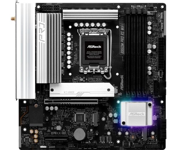 ASRock B860M Pro RS WiFi - Hovedkort - micro ATX - LGA1851-sokkel - B860 Chipset - USB-C 3.2 Gen 2x2, USB 3.2 Gen 1, USB-C 3.2 Gen 1 - 2.5 Gigabit ...