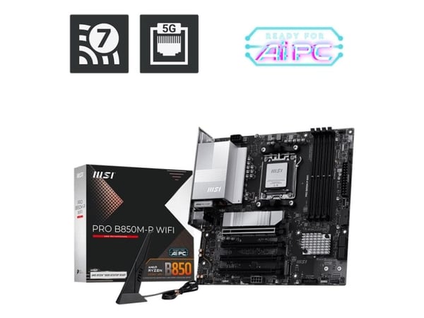 MSI PRO B850M-P WIFI - Hovedkort - micro ATX - Socket AM5 - AMD B850 Chipset - USB 3.2 Gen 2, USB-C 3.2 Gen2, USB 3.2 Gen 1 - 5 Gigabit Ethernet, W...