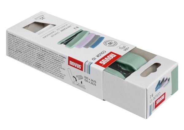 Novus B 2 ColorID 2.0, 25 ark, Mynte, 24/6, 26/6, Metall, Plast, 80 g/m², 6,5 cm