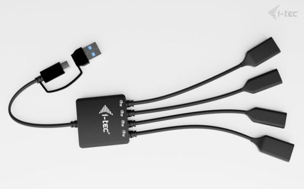 i-Tec - Hub - USB-C/USB-A-kabel - 2 x USB-C 3.2 Gen 1 + 2 x USB 3.2 Gen 1 - stasjonær