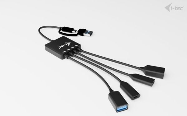 i-Tec - Hub - USB-C/USB-A-kabel - 2 x USB-C 3.2 Gen 1 + 2 x USB 3.2 Gen 1 - stasjonær