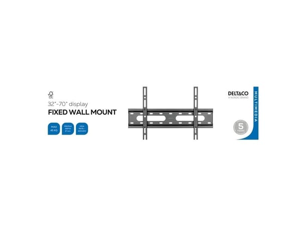 DELTACO - Monteringssett (veggmontering) - for buet / flatt panel - fast, 45 kg - stål - svart - skjermstørrelse: 32"-70"