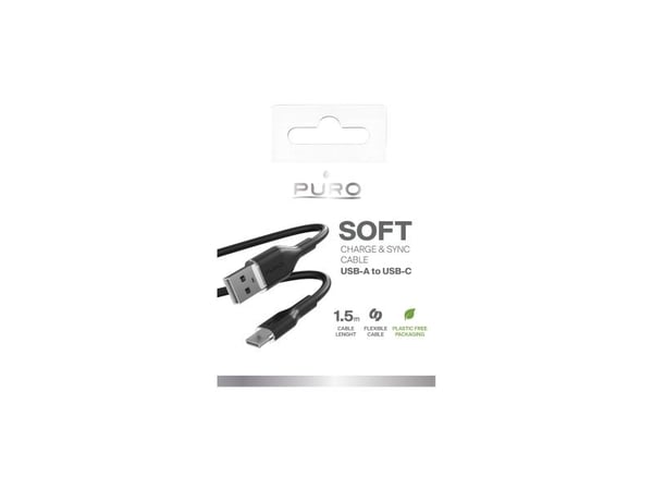 PURO PUUSBCICONBLK, 1,5 m, USB A, USB C, Sort