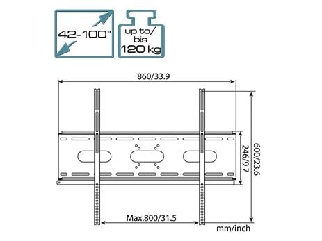 My Wall HP6-4SL TV-veggfeste med tyverisikring - integrert vater - 42" (106,7 cm) til 100" (254,0 cm) - bevegelig