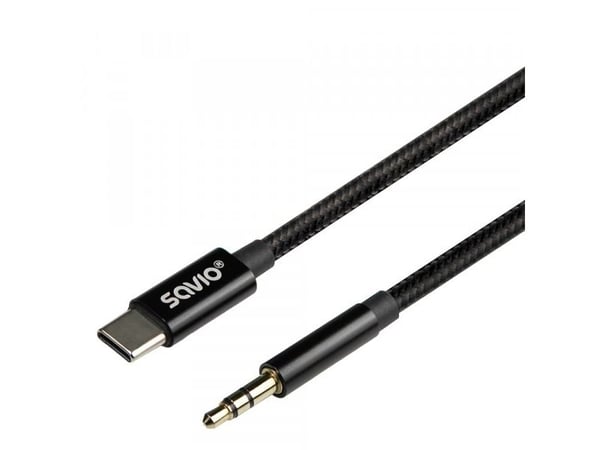 Savio cl-188, 3.5mm, Hankjønn, USB Type-C, Hankjønn, 2 m, Svart