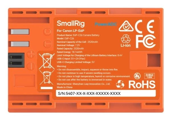 SmallRig 5407, Canon, 2520 mAh, 7,2 V, Lithium-Ion (Li-Ion)