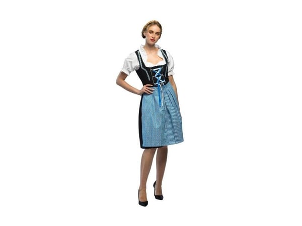 Tirolilainen mekko ja sininen esiliina