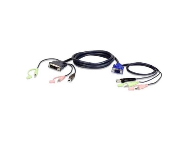 ATEN 2L-7DX3U - Kabel för tangentbord/mus/video/ljud - USB, HD-15 (VGA), mini-phone stereo 3.5 mm (hane) till mini-phone stereo 3.5 mm, USB typ B, ...