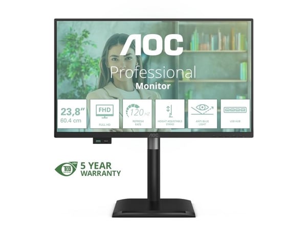 AOC 24P4U, 60,5 cm (23,8"), 1920 x 1080 piksler, Full HD, Svart
