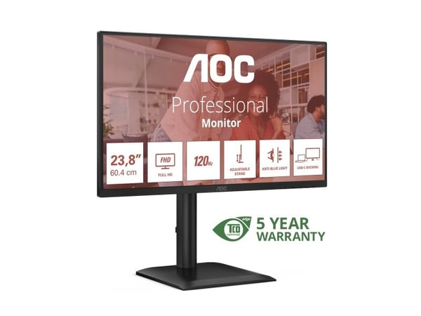 AOC E4 24E4CV, 60,5 cm (23.8"), 1920 x 1080 pixlar, Full HD, LED, 4 ms, Svart