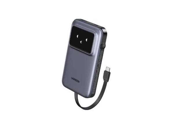 Powerbank 10000mAh Ugreen Uno PB511, 30W, sisäänrakennettu USB-C-kaapeli (harmaa)