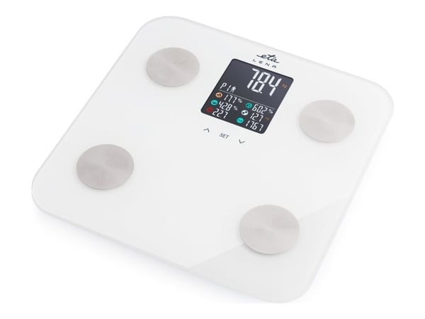 Eta ETA378190000, Sähkökäyttöinen henkilövaaka, 180 kg, 100 g, Valkoinen, kg, lb, ST, Neliö