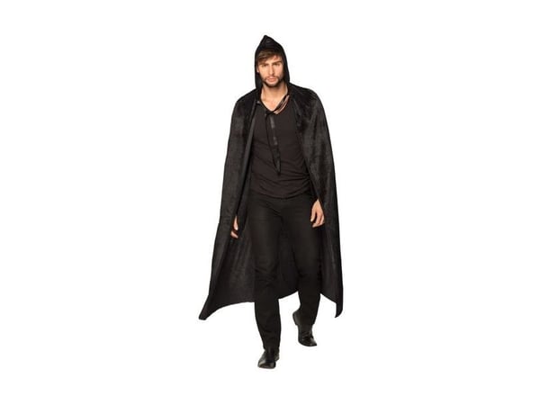 Sort velour kappe med hætte, 165 cm
