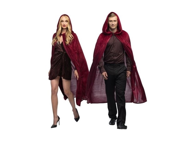 Vinrød velour kappe, 170 cm