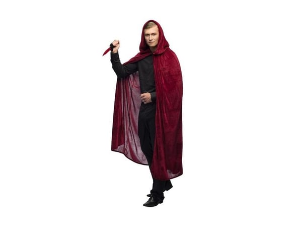 Vinrød velour kappe, 170 cm