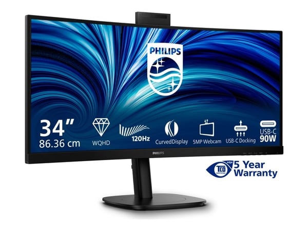 Philips 34B2U3600CH - 3000 Series - LED-skjerm - kurvet - 34" - 3440 x 1440 WQHD @ 120 Hz - VA - 300 cd/m² - 3500:1 - HDR10 - 4 ms - HDMI, DisplayP...