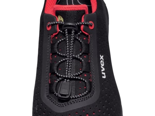 Uvex 1 G2, Unisex, Voksen, Vernesko, Sort, Rød, EN, ESD, FO, S1, Hurtigsnører