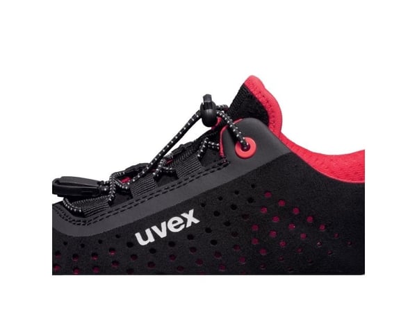 Uvex 1 G2, Unisex, Voksen, Vernesko, Sort, Rød, EN, ESD, FO, S1, Hurtigsnører