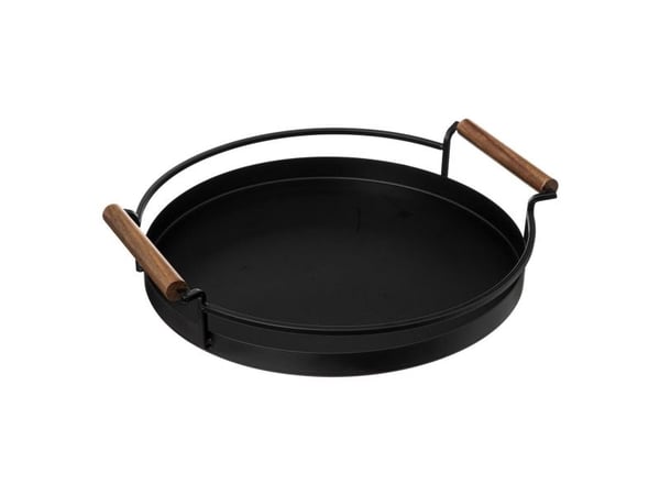 5five serveringsbrett svart, rund, håndtak i akasietre, Ø 36 cm