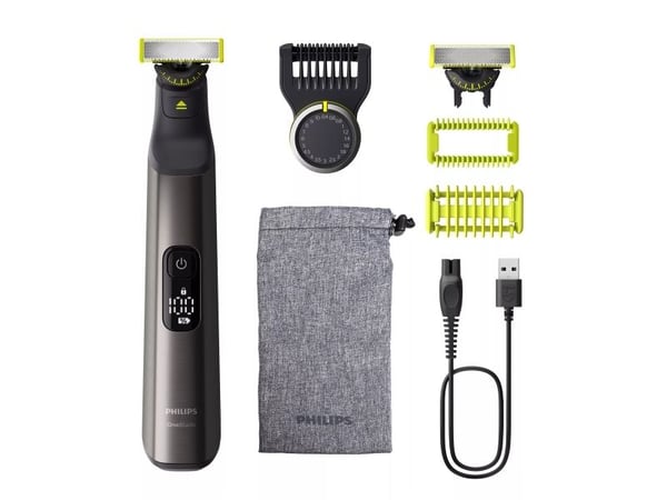 Philips OneBlade Pro 360 QP6552/30 Face + Body, Innebygd skjerm, Vaskbar, Batteri, Kromfarget