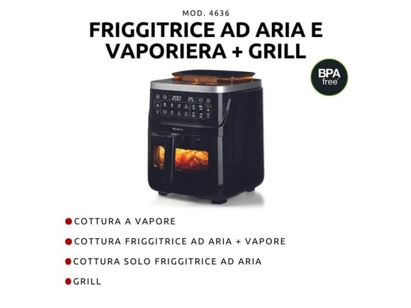Ariete 4636/00, Varmluftsfrityr, 7 l, 200 °C, Single/enkelt, Svart, Berøringskontroll