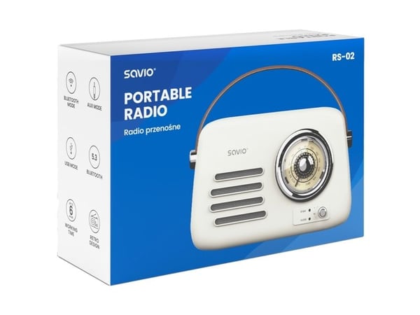 Savio RS-02, Bærbar, Analog, FM, 87,5 - 108 MHz, 3 W, Hvit