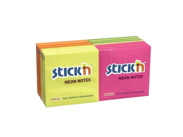Notes, BNT Stick´n, Neon, assorteret, 76 x76mm, pakke a 12 stk