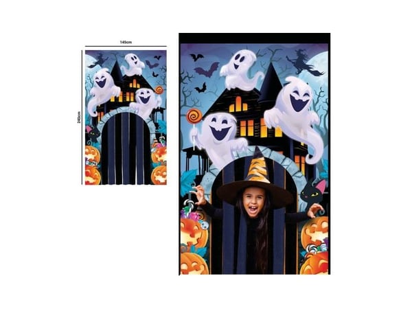 Halloween oven koristelu verholla