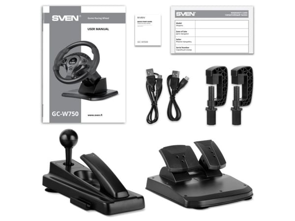 SVEN GC-W750, Ratt + pedaler + växelspak, Android, Nintendo Switch, PlayStation 4, Playstation 3, Xbox 360, Xbox One S, Xbox One X, 900°, Kabel, US...