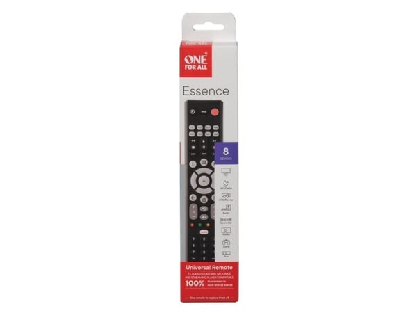 One For All Essence Basic 8, Lyd, DVD/Blu-ray, Spillkonsoll, Lydplankehøyttaler, TV, IR Kabelfri, Trykknapper, Sort