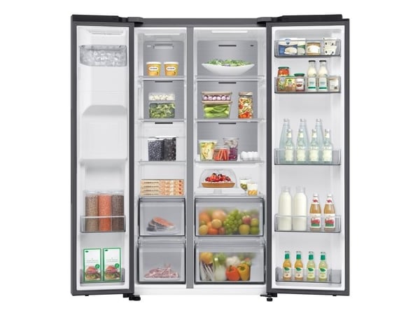 Samsung RS70F64KET, Frittstående, Amerikansk dør, Rustfritt stål, 2 dører, På innsiden, R600a