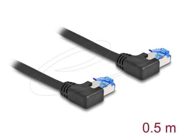 Delock - Koblingskabel - RJ-45 (hann) venstreivinklet til RJ-45 (hann) venstreivinklet - 50 cm - 6 mm - S/FTP - CAT 6a - med støvel, halogenfri - s...