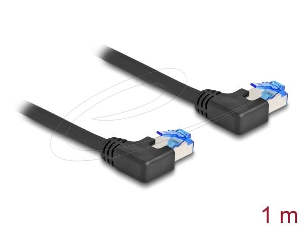 Delock - Koblingskabel - RJ-45 (hann) venstreivinklet til RJ-45 (hann) venstreivinklet - 1 m - 6 mm - S/FTP - CAT 6a - med støvel, halogenfri - svart