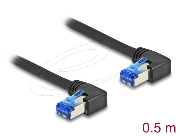 Delock - Nettverkskabel - RJ-45 (hann) høyrevinklet til RJ-45 (hann) høyrevinklet - 50 cm - 6 mm - S/FTP - CAT 6a - halogenfri - svart